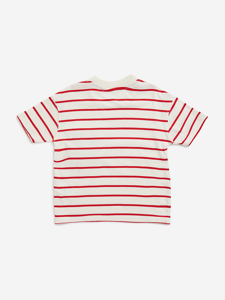 HOP Kids Off-White Stripe Printed Cotton T-Shirt