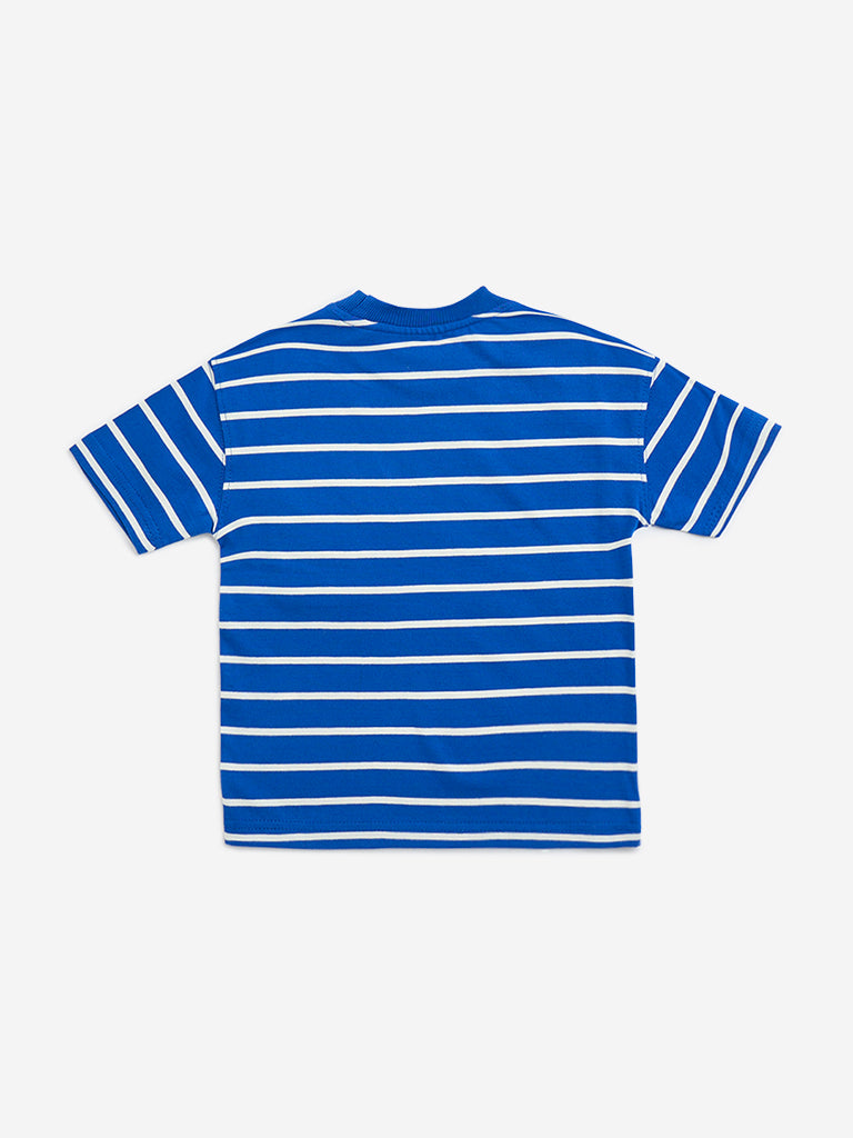 HOP Kids Blue Striped Cotton T-Shirt