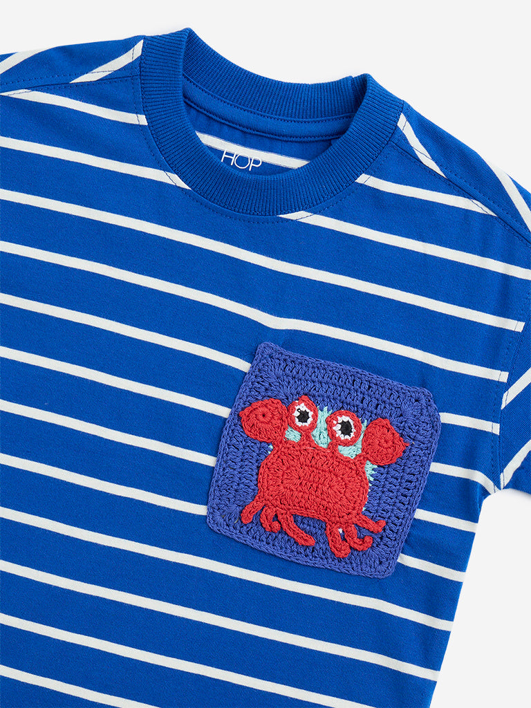 HOP Kids Blue Striped Cotton T-Shirt