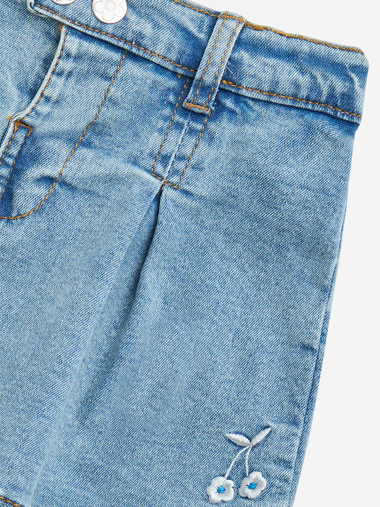 HOP Kids Light Blue Mid-Rise Denim Skirt