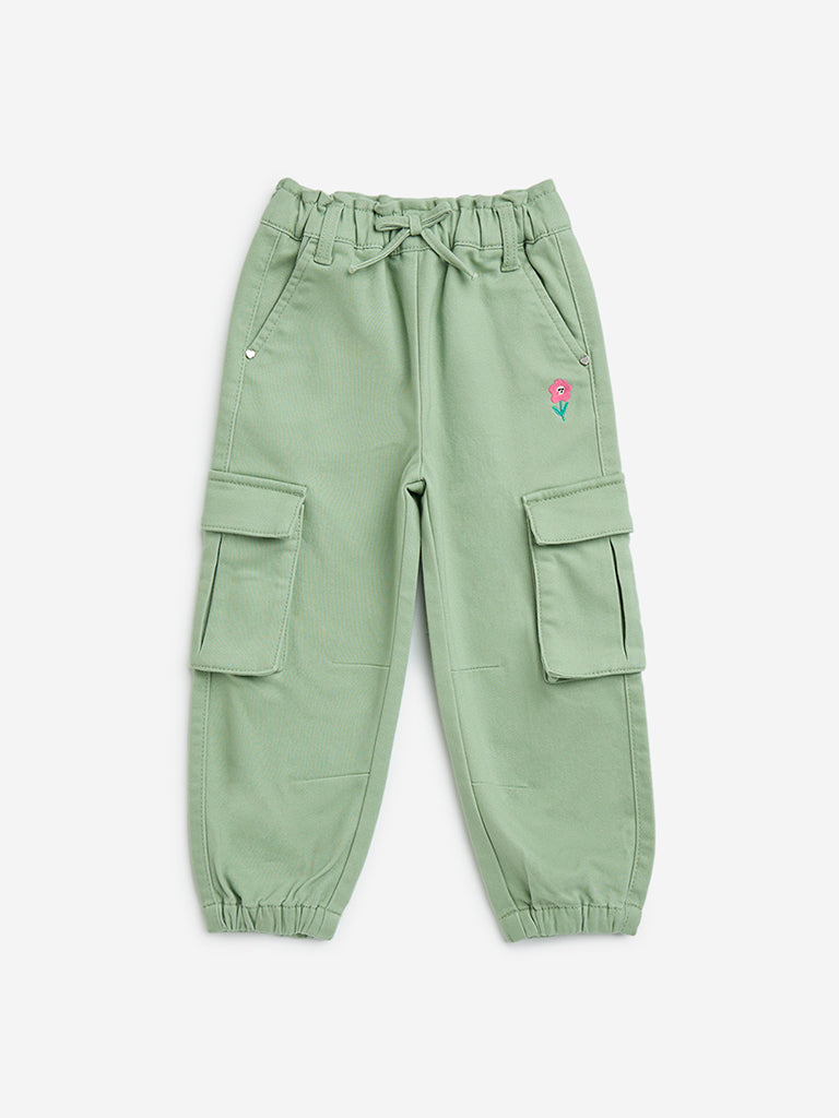 HOP Kids Sage Cargo-Style Mid-Rise Cotton-Blend Joggers