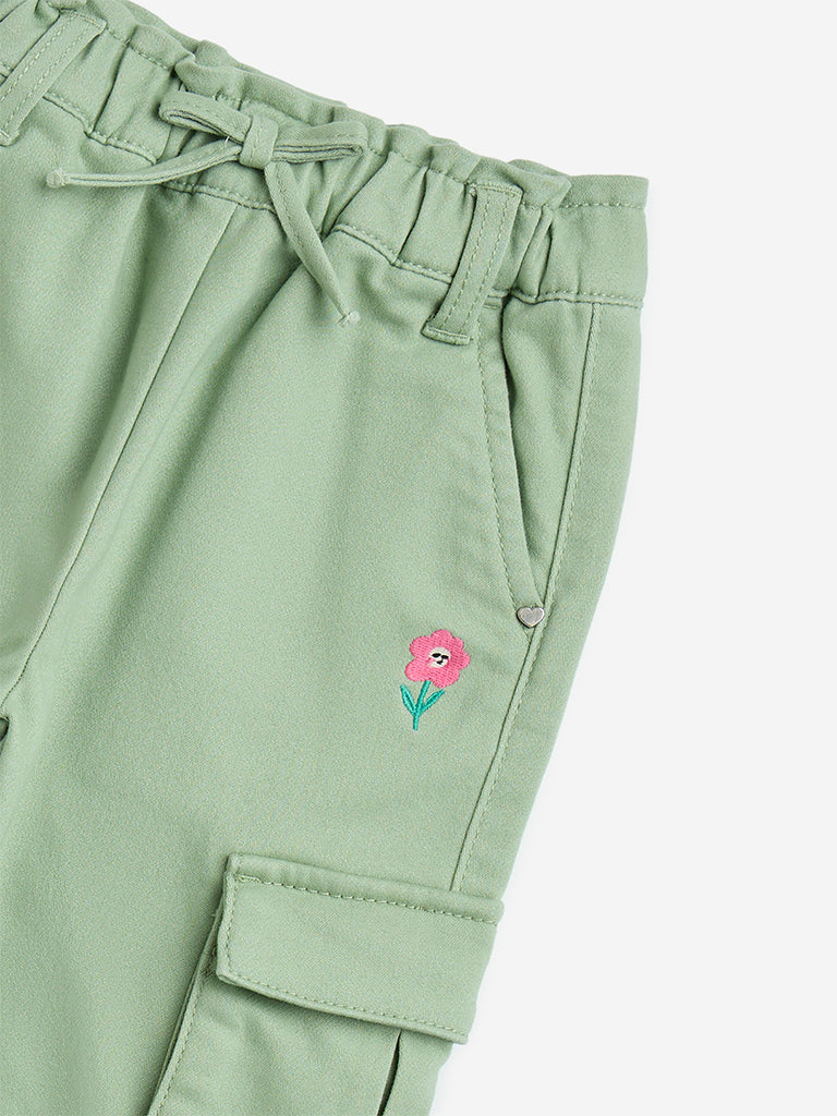 HOP Kids Sage Cargo-Style Mid-Rise Cotton-Blend Joggers