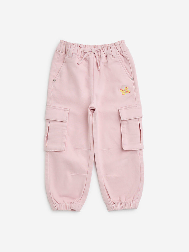 HOP Kids Pink Cargo-Style Mid-Rise Cotton-Blend Joggers