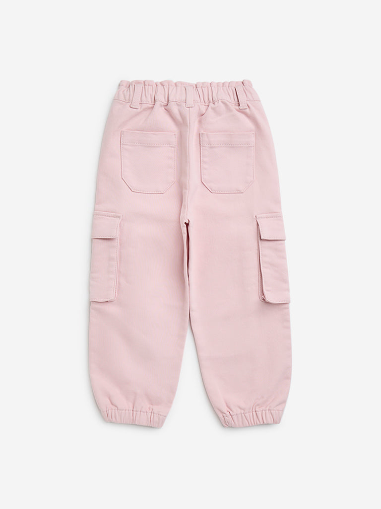 HOP Kids Pink Cargo-Style Mid-Rise Cotton-Blend Joggers