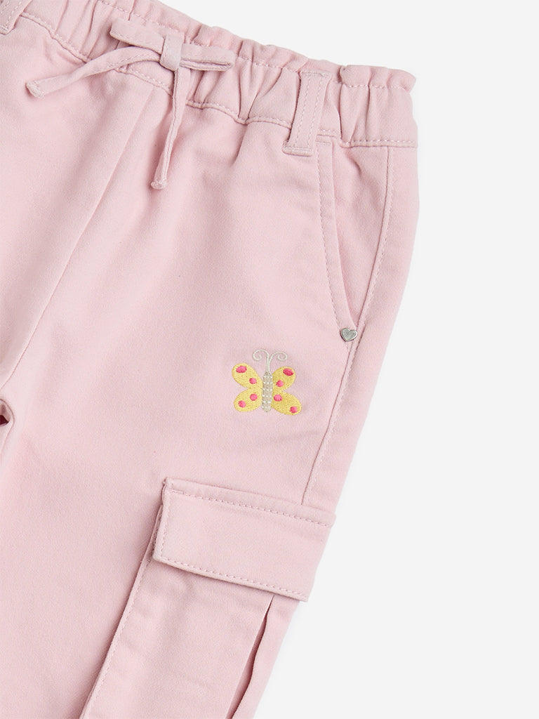 HOP Kids Pink Cargo-Style Mid-Rise Cotton-Blend Joggers