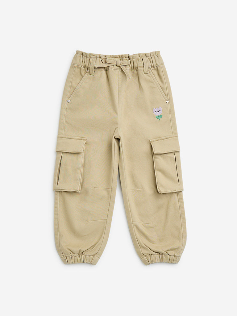 HOP Kids Taupe Cargo-Style Mid-Rise Cotton-Blend Joggers