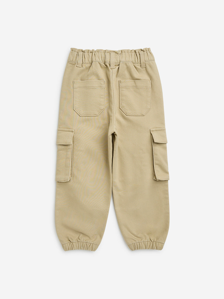 HOP Kids Taupe Cargo-Style Mid-Rise Cotton-Blend Joggers