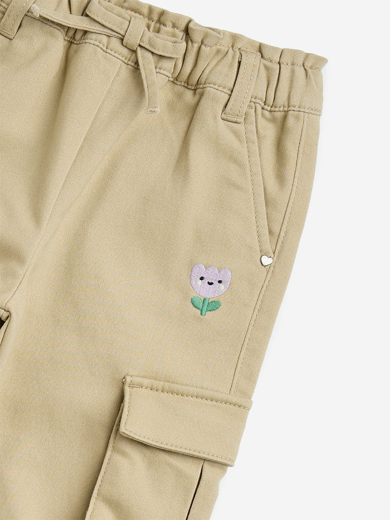 HOP Kids Taupe Cargo-Style Mid-Rise Cotton-Blend Joggers