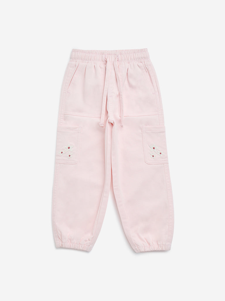 HOP Kids Pink Mid-Rise Cargo-Style Cotton-Blend Joggers