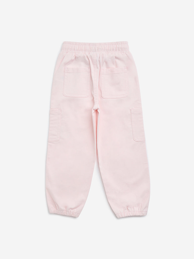 HOP Kids Pink Mid-Rise Cargo-Style Cotton-Blend Joggers