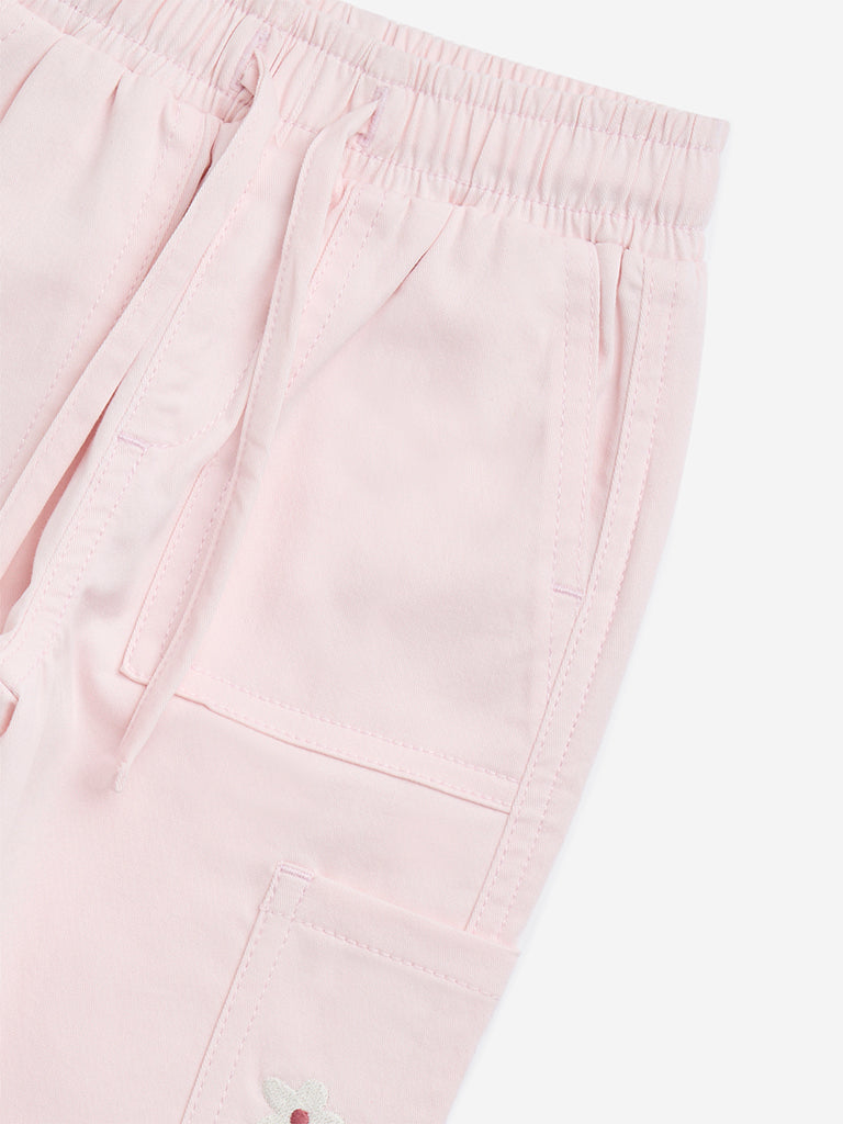 HOP Kids Pink Mid-Rise Cargo-Style Cotton-Blend Joggers