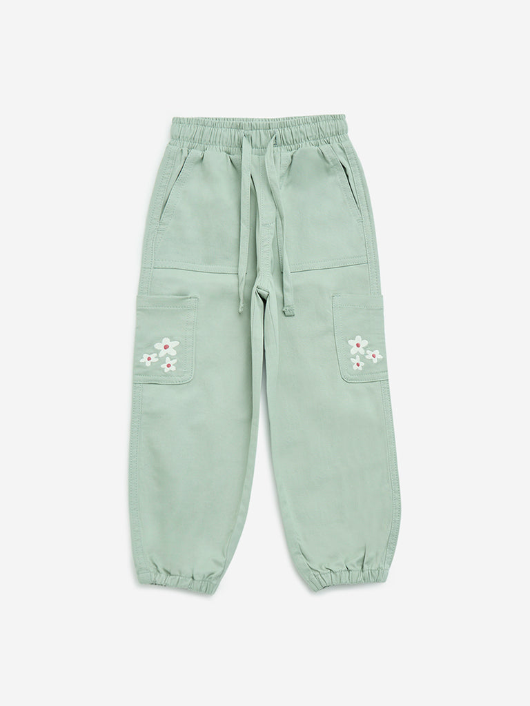 HOP Kids Sage Mid-Rise Cargo-Style Cotton-Blend Joggers