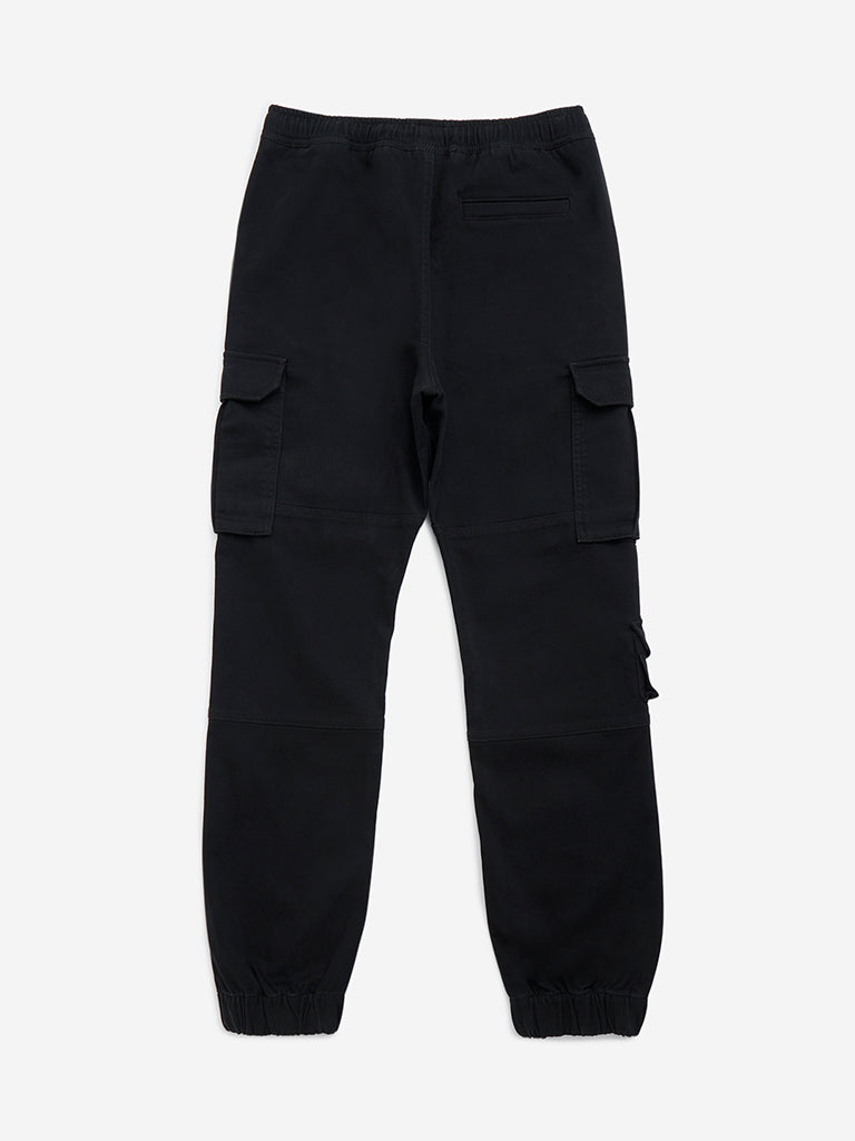 Y&F Kids Black Cargo-Style Mid-Rise Joggers