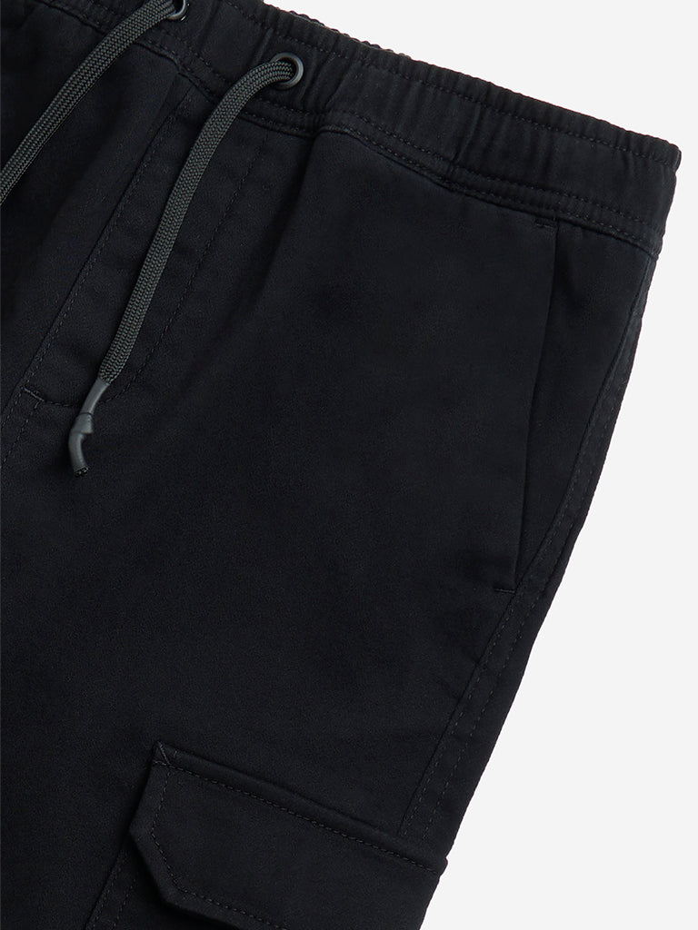 Y&F Kids Black Cargo-Style Mid-Rise Joggers