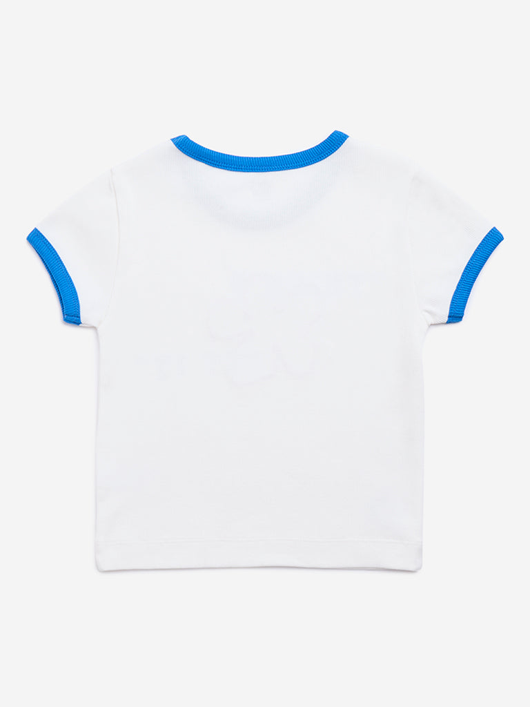 Y&F Kids White Text Design Ribbed Cotton Blend T-Shirt