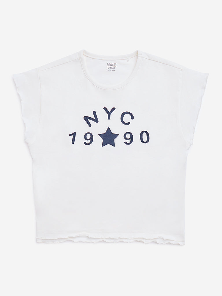 Y&F Kids White Text Design Cotton T-Shirt