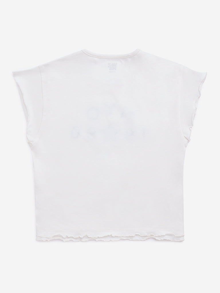 Y&F Kids White Text Design Cotton T-Shirt