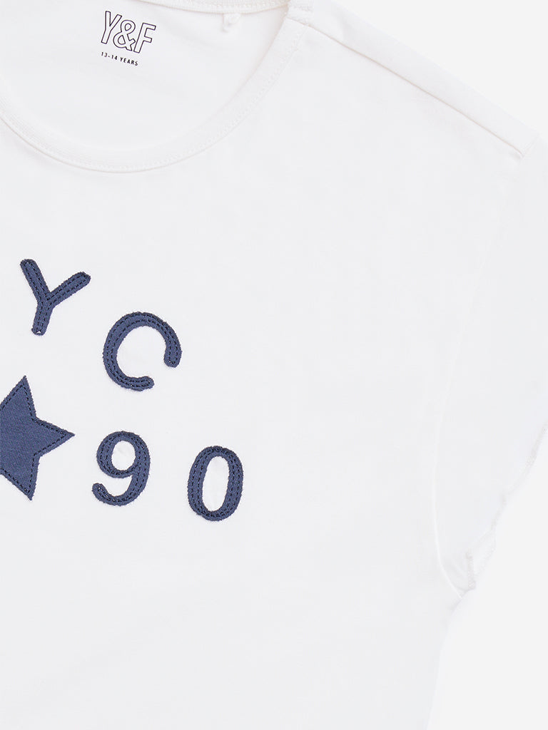 Y&F Kids White Text Design Cotton T-Shirt