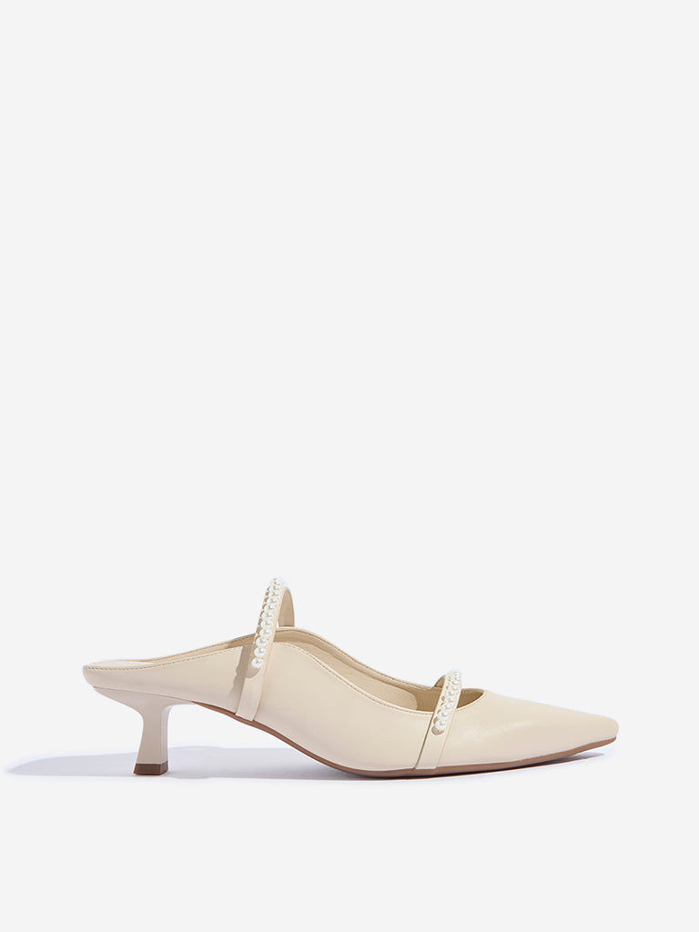 LUNA BLU Ivory Pearlescent Design Kitten Mules