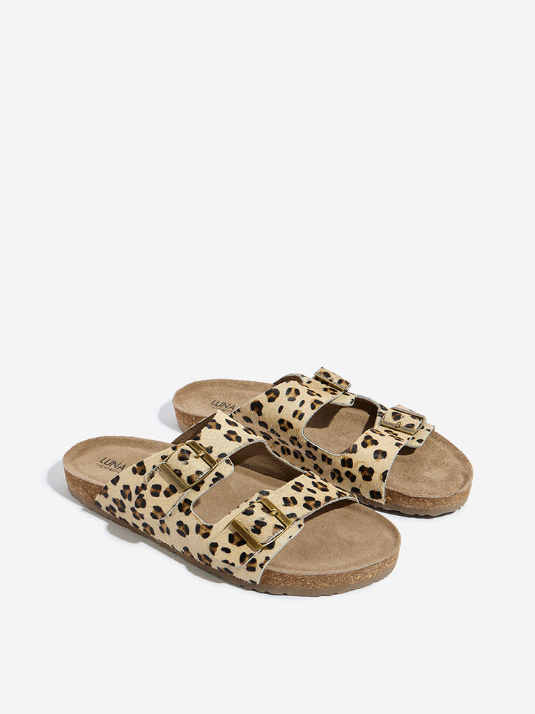 LUNA BLU Beige Animal Print Slides