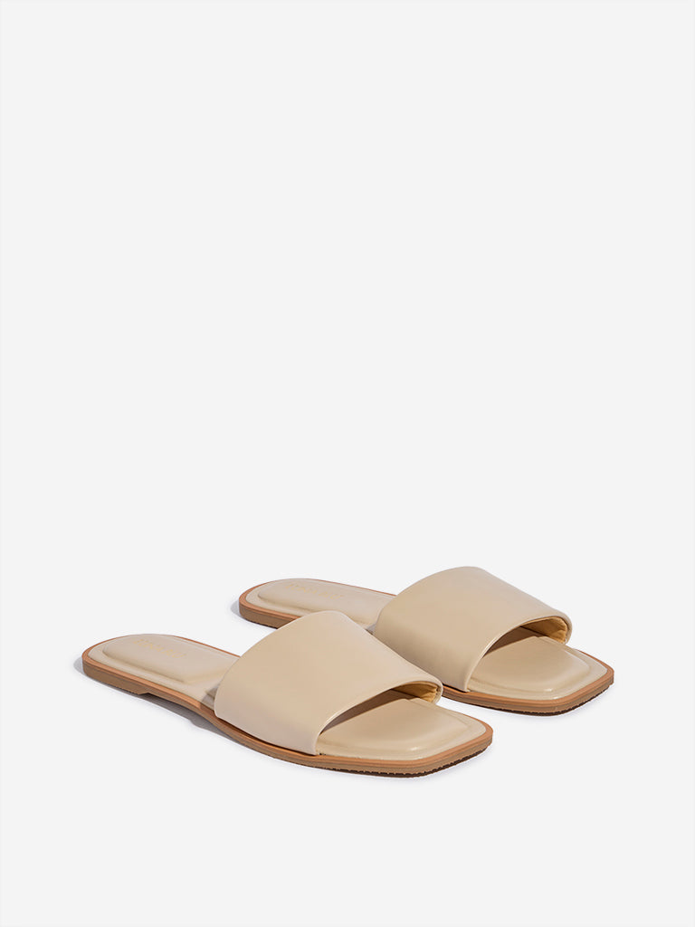 LUNA BLU Beige Slip-On Slides