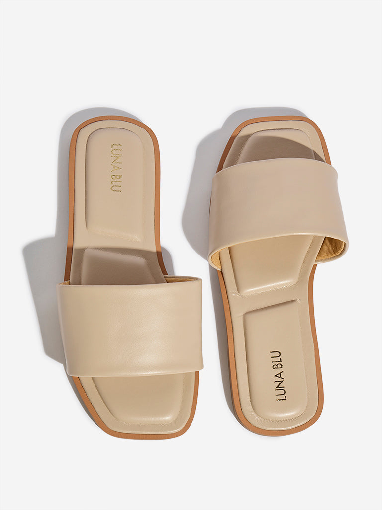 LUNA BLU Beige Slip-On Slides