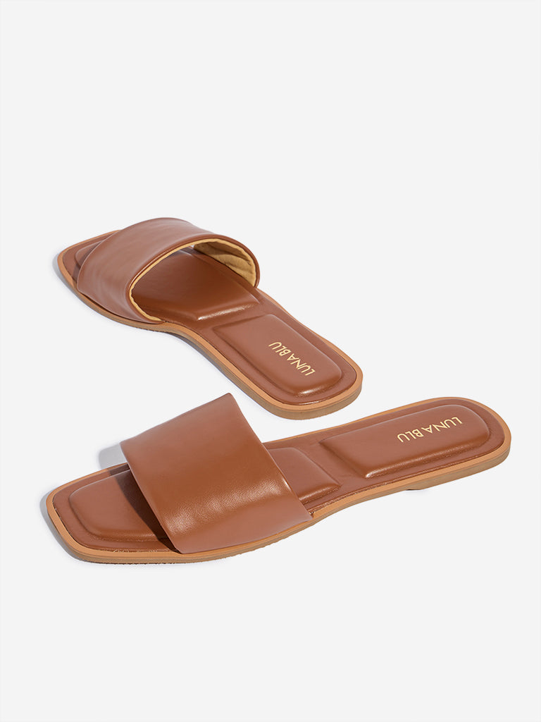 LUNA BLU Tan Slip-On Slides