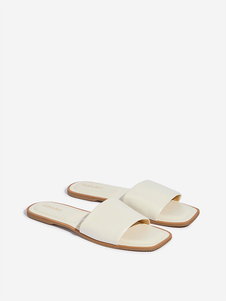 LUNA BLU White Slip-On Slides