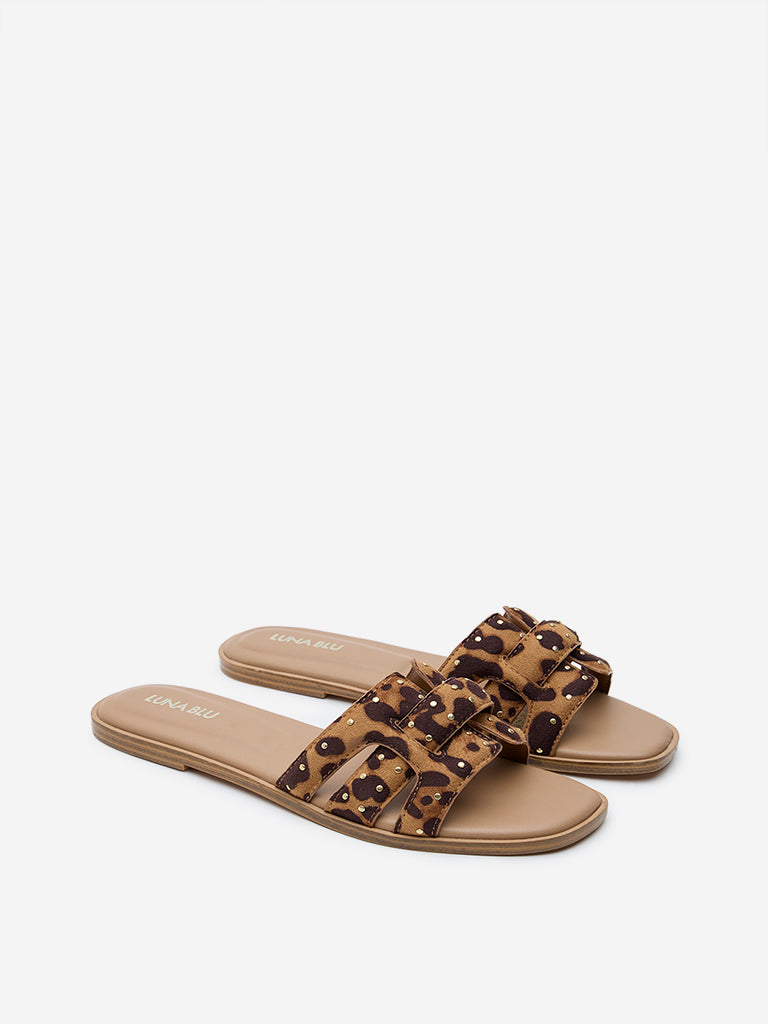 LUNA BLU Tan Animal Print  Sandals