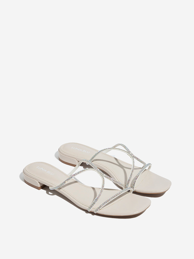 LUNA BLU Ivory Diamante-Embellished Multi Strap Sandals