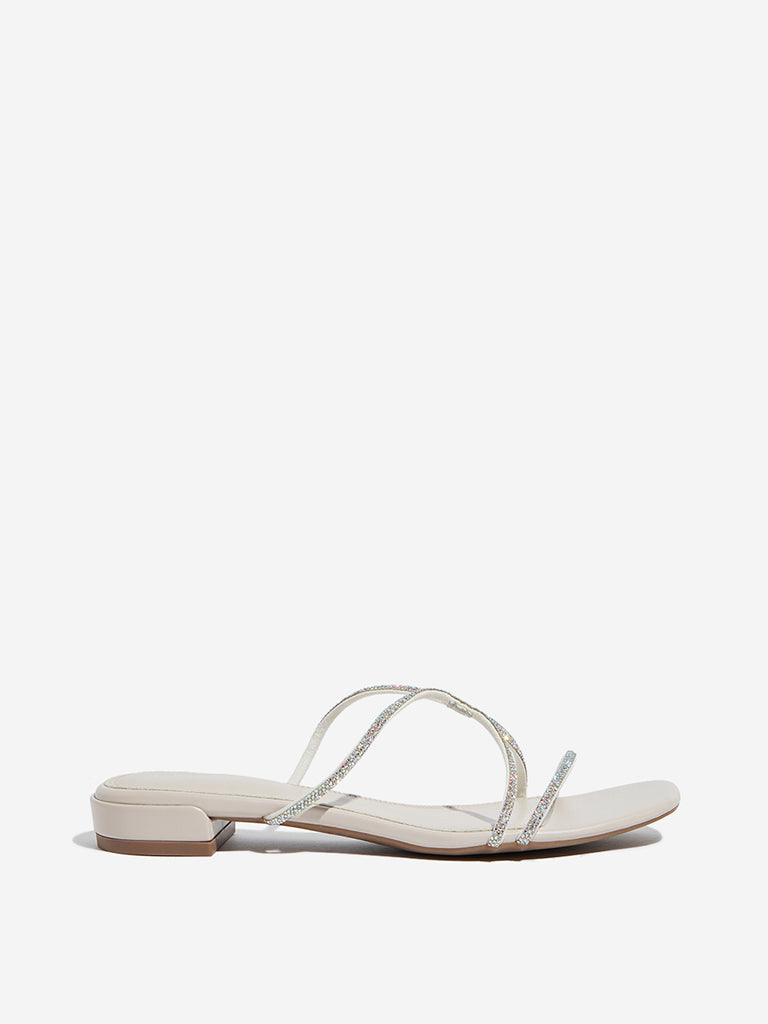 LUNA BLU Ivory Diamante-Embellished Multi Strap Sandals