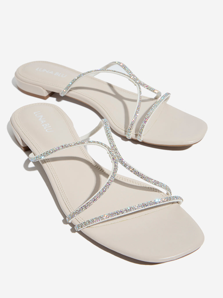 LUNA BLU Ivory Diamante-Embellished Multi Strap Sandals