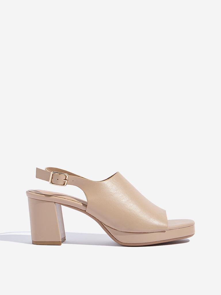 LUNA BLU Beige Peep-Toe Block Heel Sandals