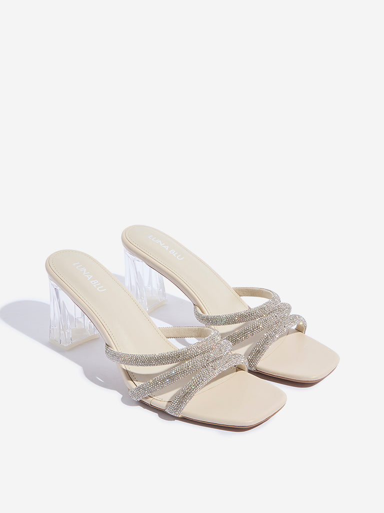 LUNA BLU Ivory Multi-Strap Heel Sandals