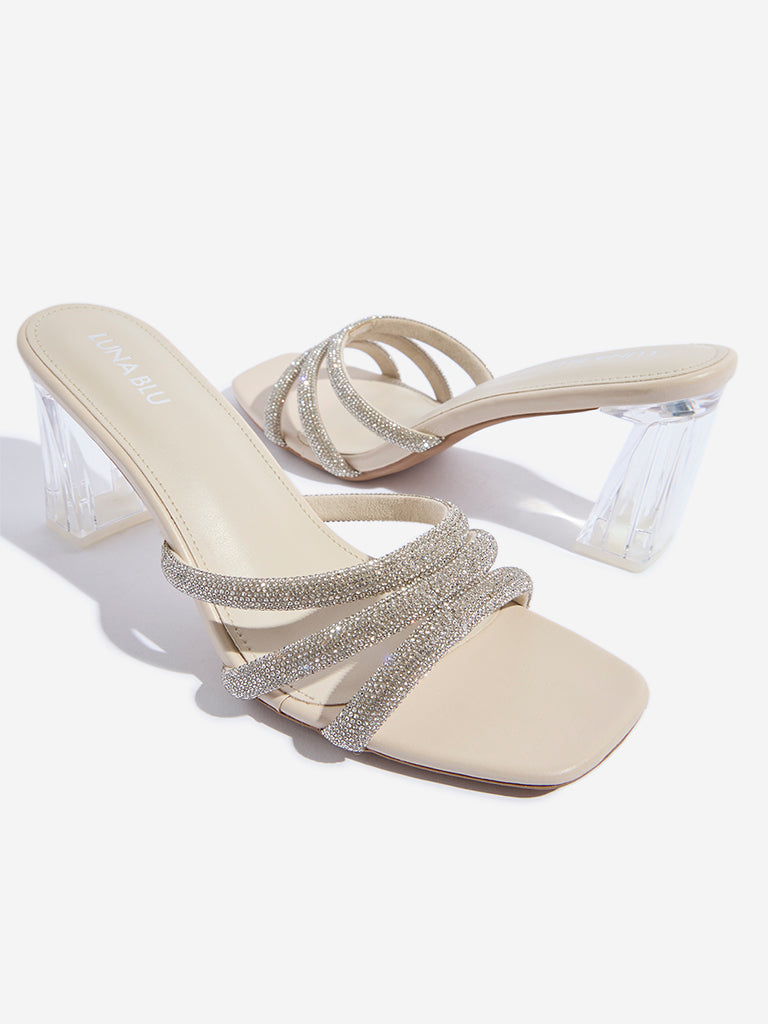 LUNA BLU Ivory Multi-Strap Heel Sandals