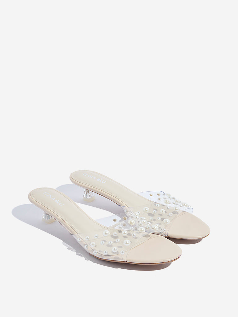 LUNA BLU Ivory Pearlescent Kitten Heel Sandals