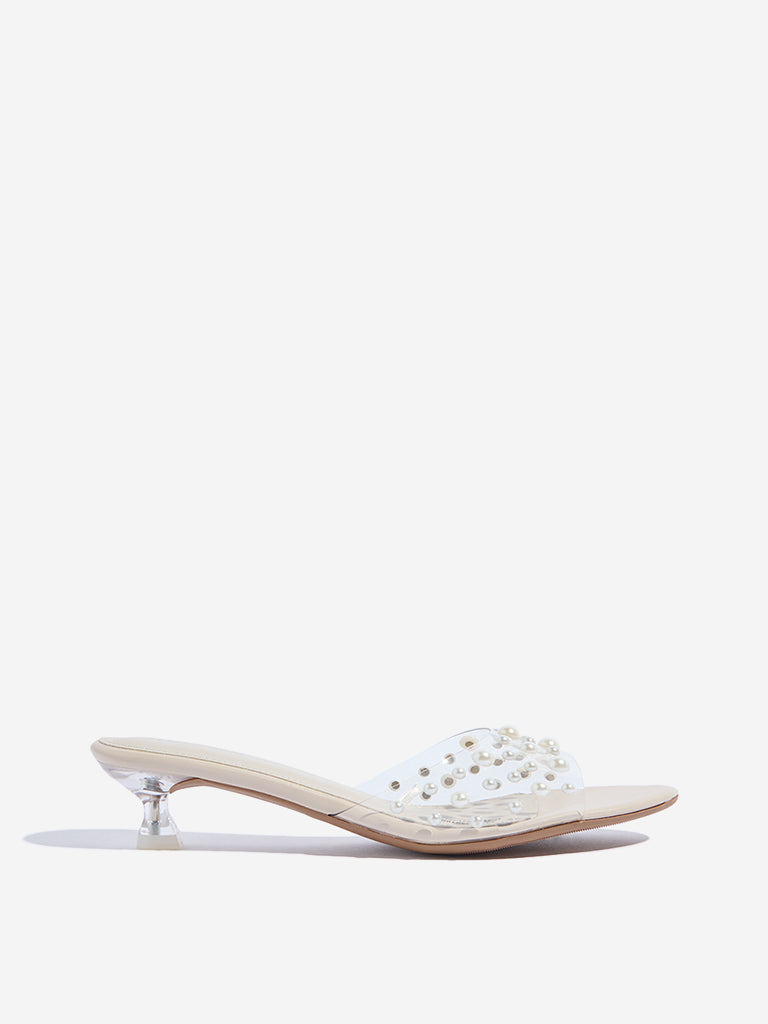 LUNA BLU Ivory Pearlescent Kitten Heel Sandals