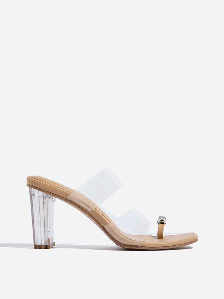 LUNA BLU Beige Toe-Ring Vinyl Heel Sandals