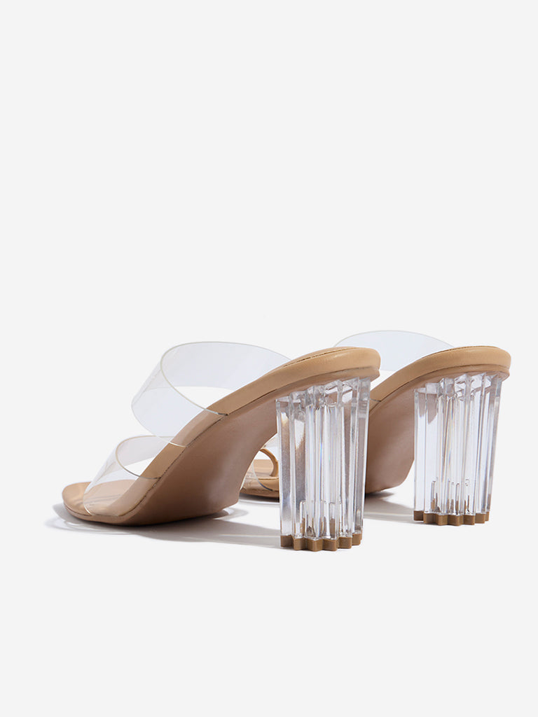 LUNA BLU Beige Toe-Ring Vinyl Heel Sandals