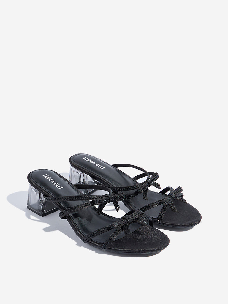 LUNA BLU Black Multi-Strap Block Sandals