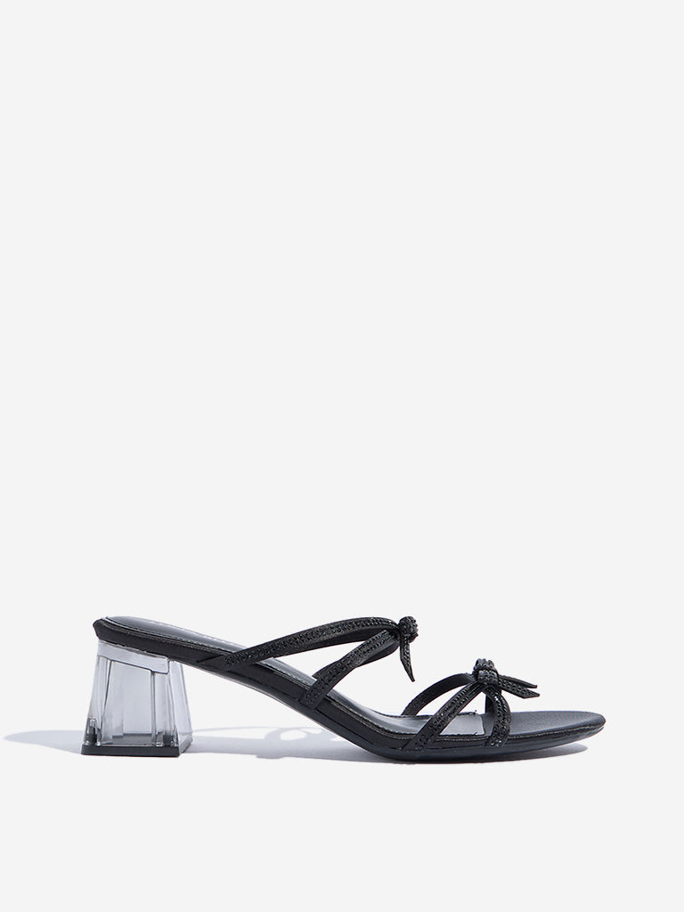 LUNA BLU Black Multi-Strap Block Sandals