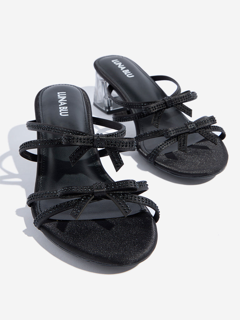 LUNA BLU Black Multi-Strap Block Sandals