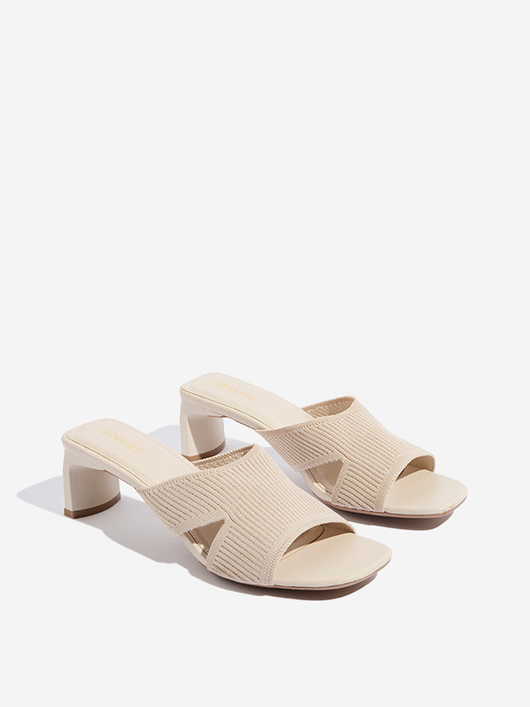 LUNA BLU Ivory Cut-Out Detailed Knitted Heel Sandals