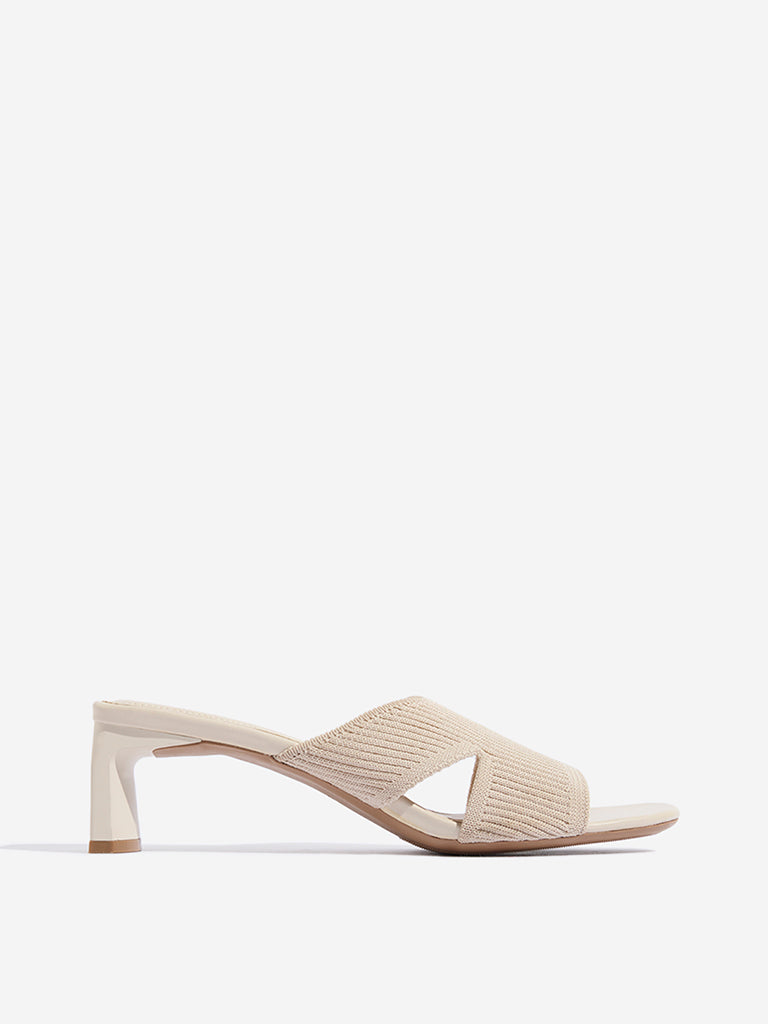 LUNA BLU Ivory Cut-Out Detailed Knitted Heel Sandals