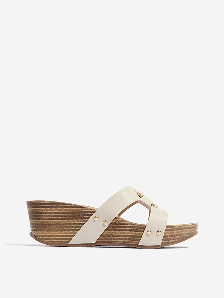 LUNA BLU Ivory Metal-Detailed Wedge Heel Sandals