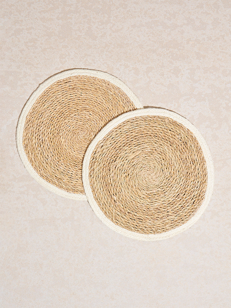 Westside Home White and Natural Braided Jute Placemats (Set of 2)