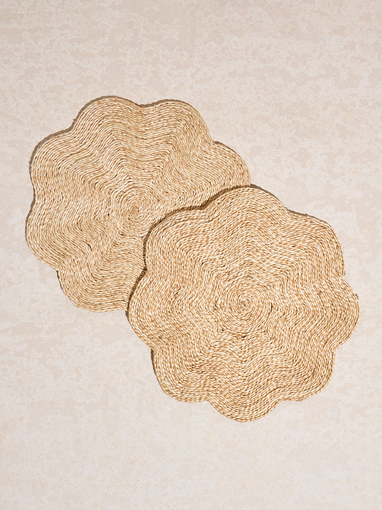 Westside Home Beige Jute Floral Design Placemats (Set of 2)