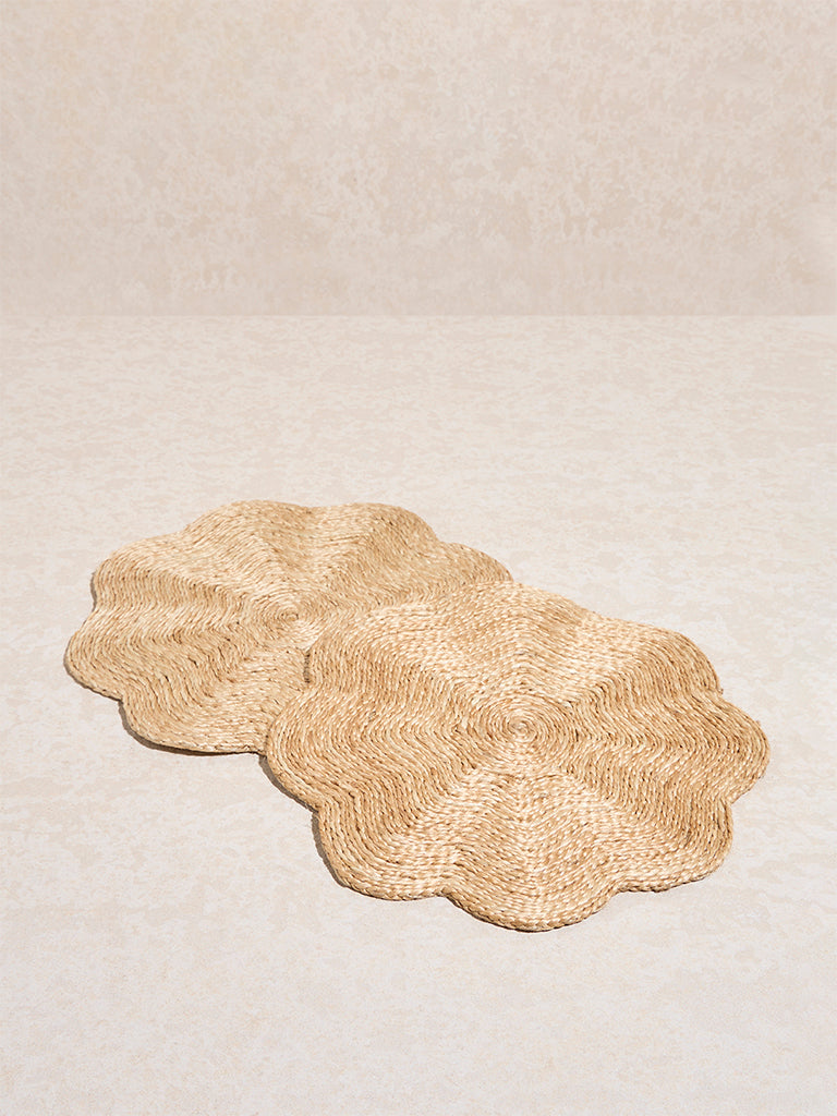 Westside Home Beige Jute Floral Design Placemats (Set of 2)