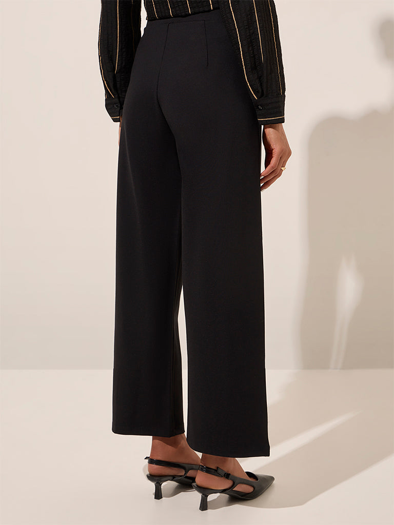 Wardrobe Black Solid High-Rise Formal Pants