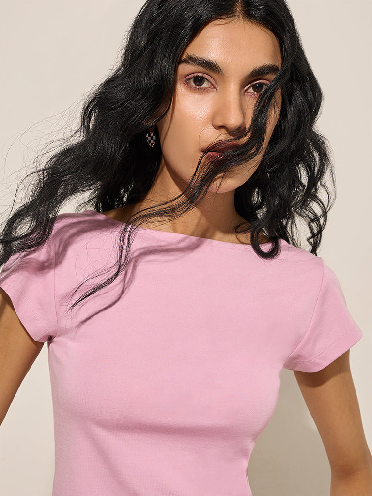 Nuon Pink Solid Crop Top